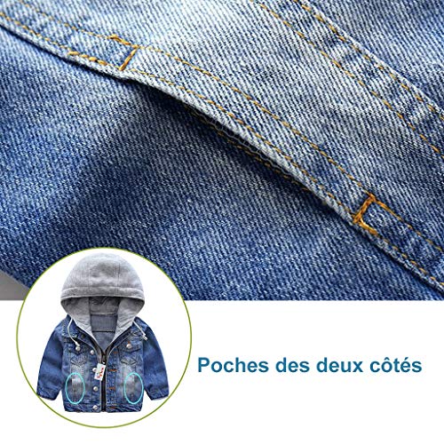Niño Capucha Chaqueta Vaquera Abrigo Bebé Cazadora Vaquera Niñas Denim Jacket Manga Larga Mezclilla Jacke Trajes De Otoño Invierno Outwear (90cm)