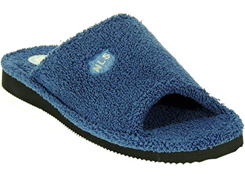 NLS 344 Zapatilla Descalza Destalonada Chancla para IR por Casa de Toalla Rizo Americano para Hombre Azul Talla 42