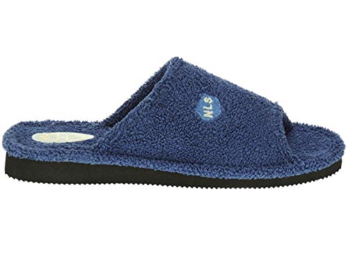 NLS 344 Zapatilla Descalza Destalonada Chancla para IR por Casa de Toalla Rizo Americano para Hombre Azul Talla 42