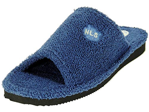 NLS 344 Zapatilla Descalza Destalonada Chancla para IR por Casa de Toalla Rizo Americano para Hombre Azul Talla 42