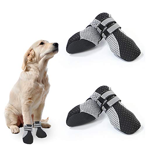 No-Branded EACHPT 4PCS Zapatos para Perros Antideslizantes Respirable Protectores Patas para Perro Botas Perros Impermeables con Correas Reflectantes Adhesiva para Cachorros pequeños y medianos