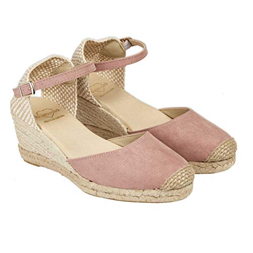 No es lo Mismo - Sandalias o Alpargatas De Yute con Cuña Mujer | Color Arena Verde Rojo Rosa Marino| Plataforma 3 Cuerdas Esparto con Hebilla Punta Cerrada