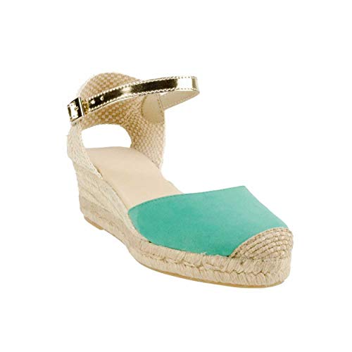 No es lo Mismo - Sandalias o Alpargatas De Yute con Cuña Mujer | Plataforma Esparto con Hebilla Punta Cerrada | 3 Cuerdas Colores Talla 35 Al 41 Clasica Calzado para Todo El Año