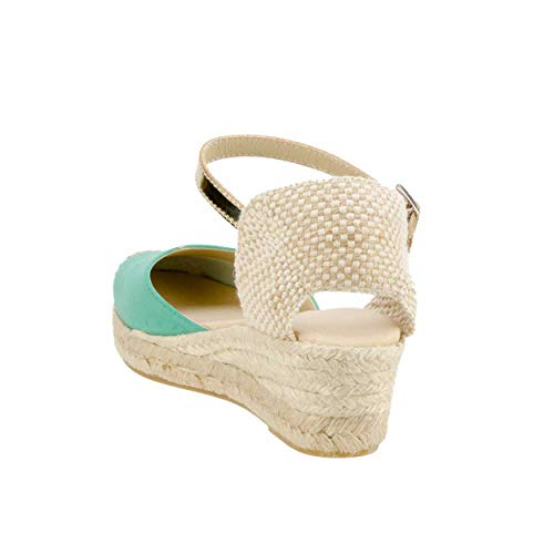 No es lo Mismo - Sandalias o Alpargatas De Yute con Cuña Mujer | Plataforma Esparto con Hebilla Punta Cerrada | 3 Cuerdas Colores Talla 35 Al 41 Clasica Calzado para Todo El Año