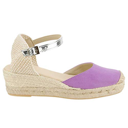 No es lo Mismo - Sandalias o Alpargatas De Yute con Cuña Mujer | Plataforma Esparto con Hebilla Punta Cerrada | 3 Cuerdas Colores Talla 35 Al 41 Clasica Calzado para Todo El Año