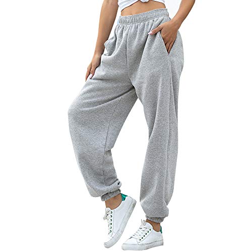 Nuofengkudu Mujer Harem Térmicos Jogging Pantalones Forro Polar con Bolsillos Elastica Cintura Alta Comodo Llanura Largos Pantalón Deportiva Jogger Pants Sweatpants Casual Ropa de Casa(Lana-Gris,2XL)