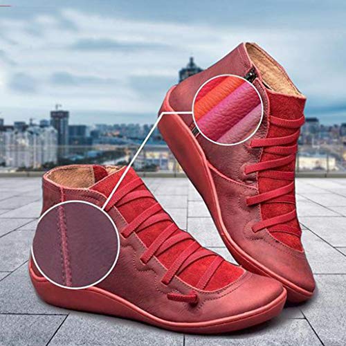 NUSGEAR Botas Mujer de Altura de Tobillo con Suela de Goma de Cuero Artificial para Mujer Otoño Invierno Botas Cómodas Zapatos de Cordones Botines
