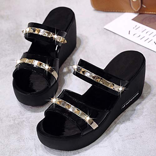 NVSRZTX Sandalias Verano Mujer Zapatos Peep-Toe Chanclas para Mujer de Playa Zapatillas de cuña niña Calzado Planas,Gold,39