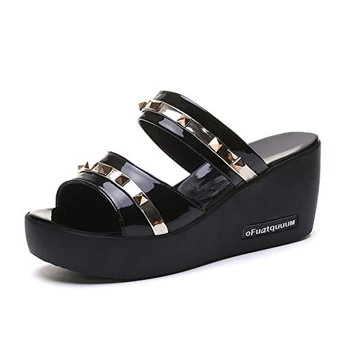 NVSRZTX Sandalias Verano Mujer Zapatos Peep-Toe Chanclas para Mujer de Playa Zapatillas de cuña niña Calzado Planas,Gold,39