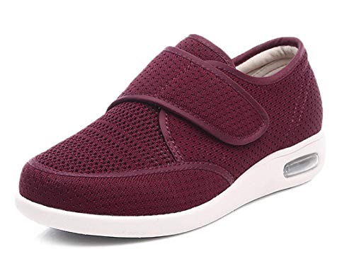 Nwarmsouth Zapato Sanitario elástico cómodo,Zapatos para diabéticos para Ancianos, Zapatos hinchables para pies Transpirables y Ajustables-Granate_41,Zapatillas de Velcro para Mayores