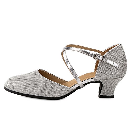 OCHENTA Mujer Bailarina Zapatos Punta Cerrada Moda Zapatilla de Ballet para Plateado Al Aire Libre EU 38