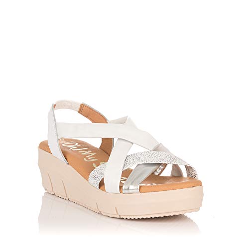 OH MY SANDALS 4342 Sandalia TUBULARES Piel CUÑA Mujer Blanco 40