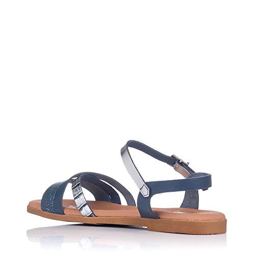 OH MY SANDALS 4646 Sandalia Piel Combi Plana Mujer Marino 39