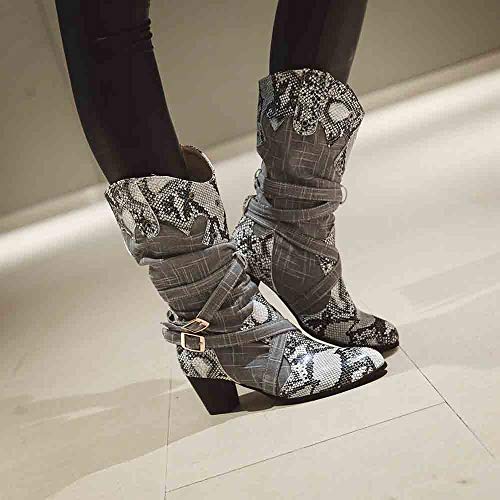 OHQ Botas Martin Mujer Botines Serpiente Tacones Altos Botas De Nieve Medias Punta Estrecha Negro Rojo Beige Azul Zapatos De Invierno