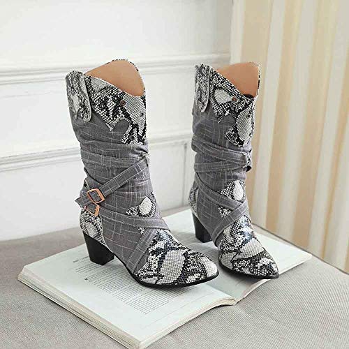 OHQ Botas Martin Mujer Botines Serpiente Tacones Altos Botas De Nieve Medias Punta Estrecha Negro Rojo Beige Azul Zapatos De Invierno