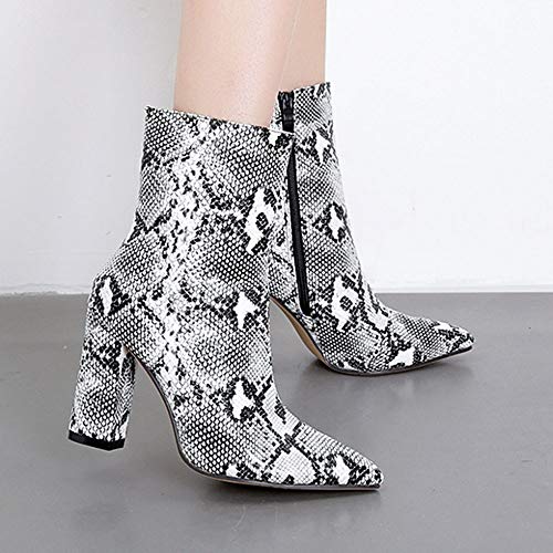 OHQ Botas Mujer Modelo De Piel De Serpiente Dedo del Pie Cremallera Botas Gruesas Puntiagudas Zapatos Botas Zapatos Altos