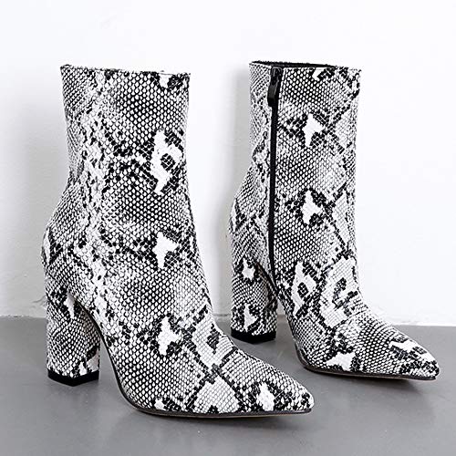 OHQ Botas Mujer Modelo De Piel De Serpiente Dedo del Pie Cremallera Botas Gruesas Puntiagudas Zapatos Botas Zapatos Altos