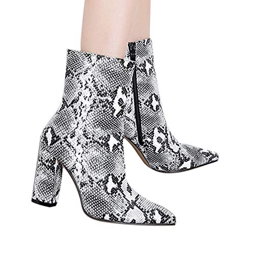 OHQ Botas Mujer Modelo De Piel De Serpiente Dedo del Pie Cremallera Botas Gruesas Puntiagudas Zapatos Botas Zapatos Altos