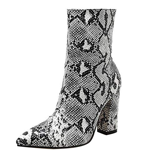 OHQ Botas Mujer Modelo De Piel De Serpiente Dedo del Pie Cremallera Botas Gruesas Puntiagudas Zapatos Botas Zapatos Altos