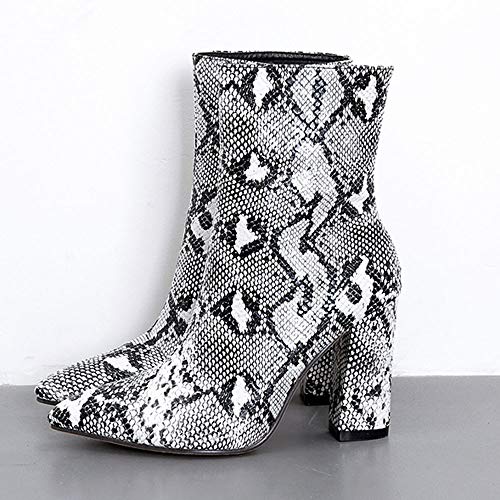 OHQ Botas Mujer Modelo De Piel De Serpiente Dedo del Pie Cremallera Botas Gruesas Puntiagudas Zapatos Botas Zapatos Altos