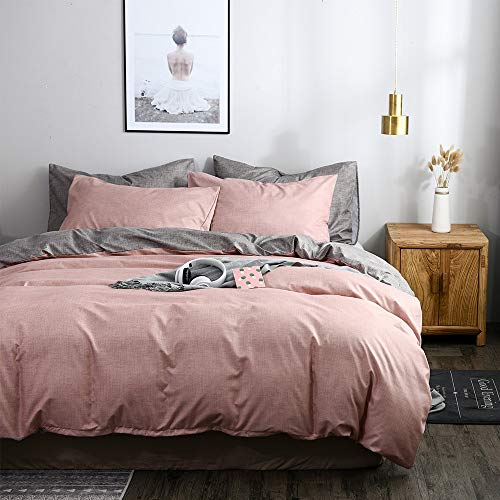OLDBIAO Ropa de cama para mujer de 200 x 220 cm, funda nórdica + funda de almohada de 80 x 80 cm, microfibra, funda de almohada, gris, rosa envejecido, ropa de cama doble
