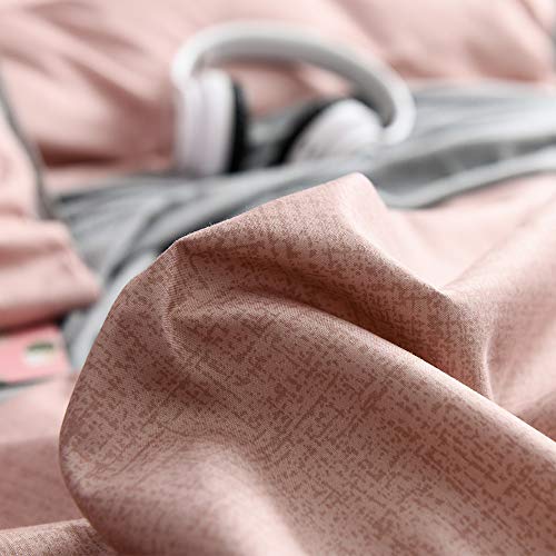 OLDBIAO Ropa de cama para mujer de 200 x 220 cm, funda nórdica + funda de almohada de 80 x 80 cm, microfibra, funda de almohada, gris, rosa envejecido, ropa de cama doble