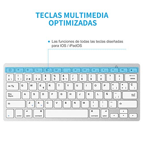 OMOTON Teclado Bluetooth Español Ultra-Delgado para iPad/iPad Pro/iPad Air/iPad Mini/iPhone y Todas Sistemas de iPadOS/iOS, No se Adapta a Mac, Macbook - Blanco