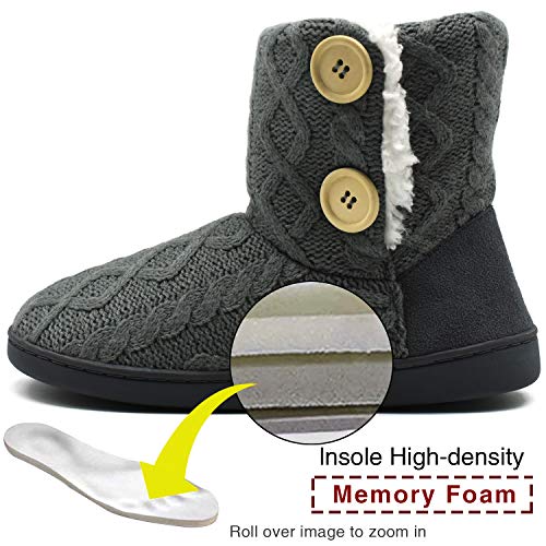 ONCAI Zapatillas De Casa para Mujer En Invierno Lana Artificial Forrada De Botones En El Lateral, Cómoda y Cálida Gris 38/39 EU