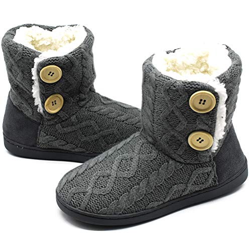 ONCAI Zapatillas De Casa para Mujer En Invierno Lana Artificial Forrada De Botones En El Lateral, Cómoda y Cálida Gris 38/39 EU