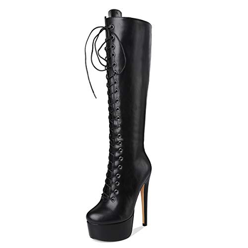 Only maker Botas de mujer con plataforma, botas altas con tacón de Stiletto hasta la rodilla, bicolor, color Negro, talla 43 EU