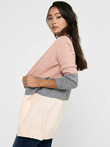 Only Onlqueen L/s Long Cardigan Knt Noos Chaqueta Punto, Multicolor (Misty Rose Stripes:W. MGM/Cloud Pink Melange), 42 (Talla del Fabricante: Large) para Mujer