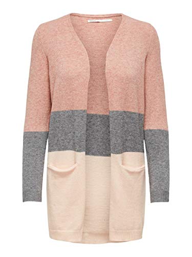 Only Onlqueen L/s Long Cardigan Knt Noos Chaqueta Punto, Multicolor (Misty Rose Stripes:W. MGM/Cloud Pink Melange), 42 (Talla del Fabricante: Large) para Mujer