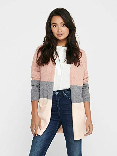 Only Onlqueen L/s Long Cardigan Knt Noos Chaqueta Punto, Multicolor (Misty Rose Stripes:W. MGM/Cloud Pink Melange), 42 (Talla del Fabricante: Large) para Mujer