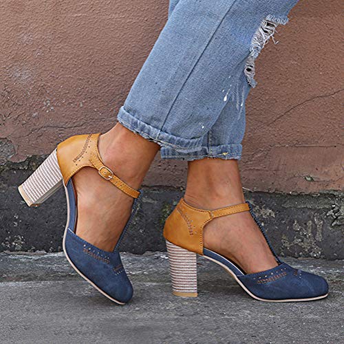 Onsoyours Sandalias Mujer Plataformas Verano Cuña Piel Tacon Punta Abierta Plana Tobillo Zapato De Playa Moda Fiesta Negro Marrón Blanco Gris Leopardo Caqui Amarillo Serpiente Azul 40 EU