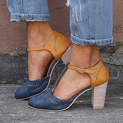 Onsoyours Sandalias Mujer Plataformas Verano Cuña Piel Tacon Punta Abierta Plana Tobillo Zapato De Playa Moda Fiesta Negro Marrón Blanco Gris Leopardo Caqui Amarillo Serpiente Azul 40 EU