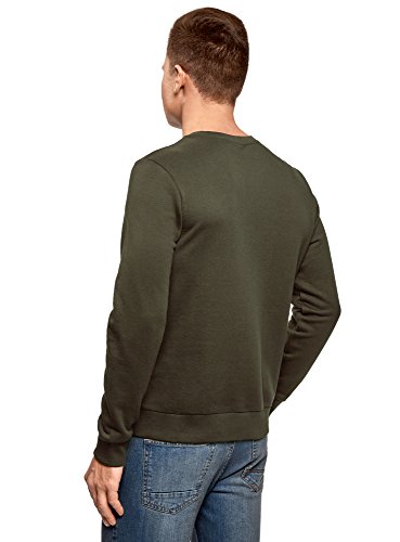 oodji Ultra Hombre Suéter con Estampado en Contraste, Verde, ES 46-48 / S