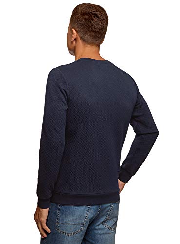 oodji Ultra Hombre Suéter de Punto Texturizado con Cuello Redondo, Azul, ES 58-60 / XXL