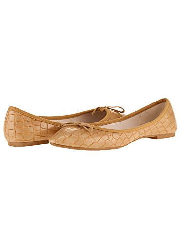 oodji Ultra Mujer Bailarinas de Piel Sintética Estilo Cocodrilo con Lazos, Beige, 36 EU / 3.5 UK
