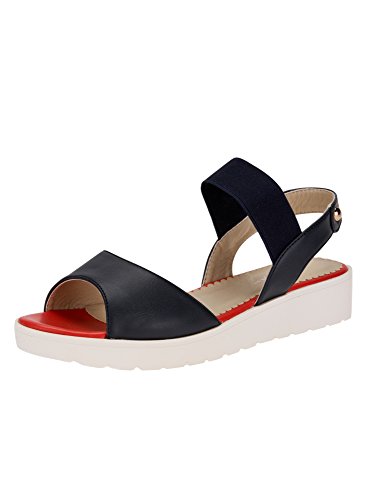 oodji Ultra Mujer Sandalias en Contraste de Material Elástico, Azul, 39 EU / 6 UK