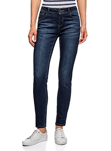 oodji Ultra Mujer Vaqueros Skinny con Cremalleras, Azul, 26W / 32L
