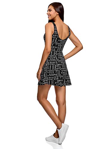 oodji Ultra Mujer Vestido con Tirantes y Parte Inferior Acampanada, Negro, ES 38 / S