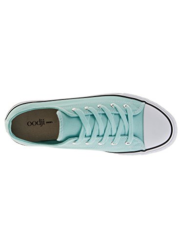 oodji Ultra Mujer Zapatillas de Tela Básicas con Acabado en Contraste, Verde, 37 EU / 4 UK