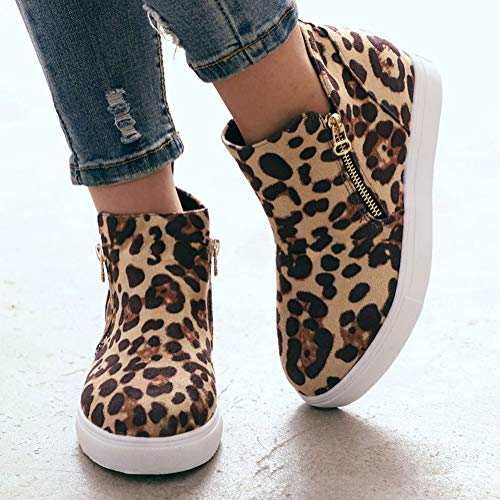 ORANDESIGNE Botines Mujer Otoño Invierno Planos Botas Botita Moda Casual Planas Zapatos Ankle Boots A Leopardo 39 EU