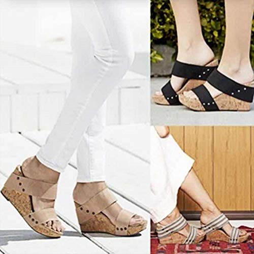 ORANDESIGNE Sandalias Mujer Cuña Alpargatas Plataforma Bohemias Romanas Playa Gladiador Verano Tacon Planas Zapatos Zapatillas Zapatos de Verano Raya 41 EU