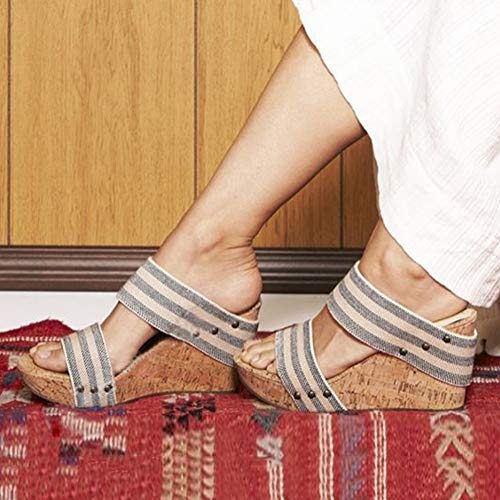ORANDESIGNE Sandalias Mujer Cuña Alpargatas Plataforma Bohemias Romanas Playa Gladiador Verano Tacon Planas Zapatos Zapatillas Zapatos de Verano Raya 41 EU