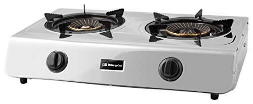 Orbegozo FO 2710 - Hornillo a gas, gas butano o propano, cuerpo INOX, 2 quemadores de triple corona, encendido piezoeléctrico