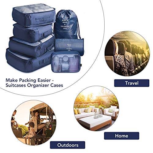 Organizador de Equipaje, 8 en 1 Set Organizadores de Viajes, Impermeable Organizador para Maletas para Ropa Zapatos, Cosméticos Bolsas de Equipaje(Azul Oscuro)