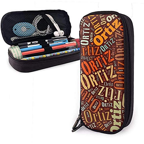 Ortiz - Apellido americano Estuche de cuero de alta capacidad Estuche de lápices Estuche de lápices Organizador Titular Organizador Bolígrafo de maquillaje Bolso de papelería para estudiantes