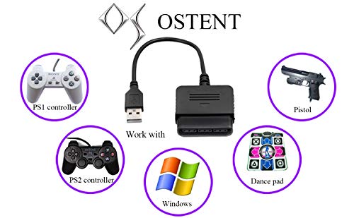 OSTENT PS1 PS2 a PC USB 2.0 Controlador Adaptador Convertidor Cable Compatible para Sony PS2 Controlador