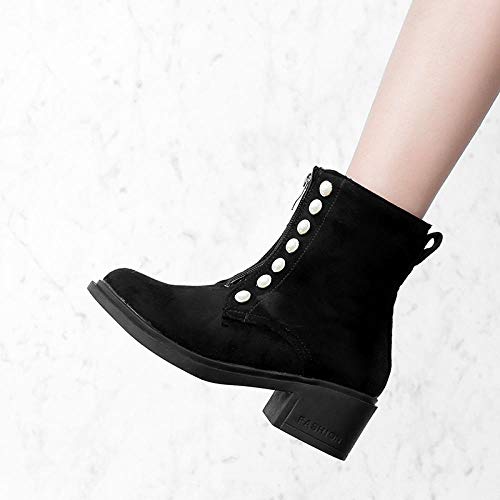 Otoño e Invierno Perlas en la Plaza con Botas Martin de Tubo bajo -39 Botas de Mujer Botas de Cuero Damas